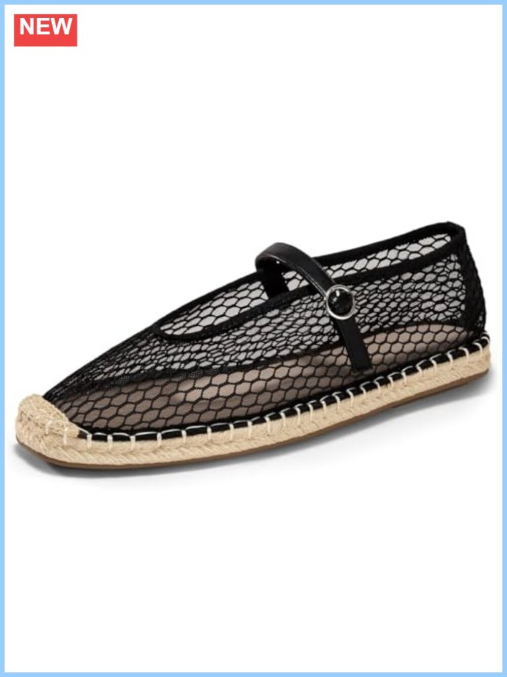 Womens Espadrilles Mary Jane Flats Closed Square Toe Mesh Ballet Flats
